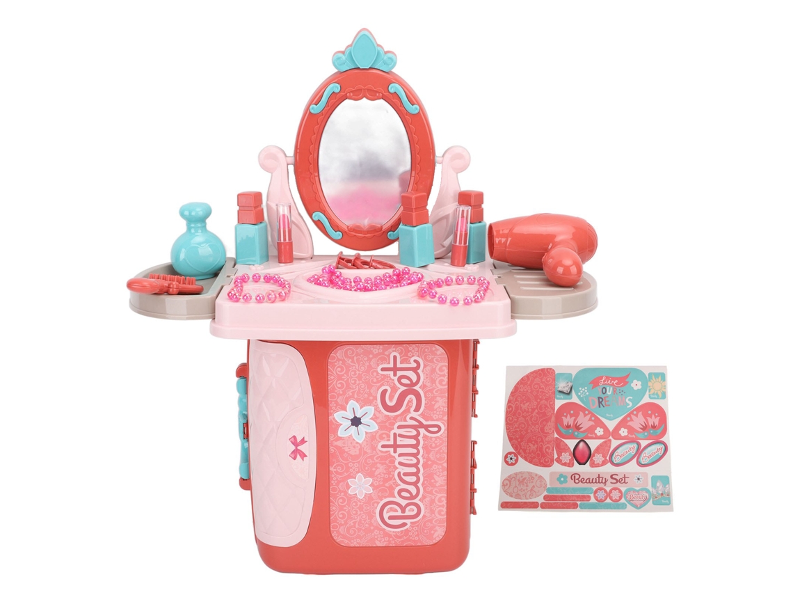 Mali conjunto de Vanity Infantil 3 em 1 Mesa de Maquiagem Brinquedo para Meninos e Meninas com Mala