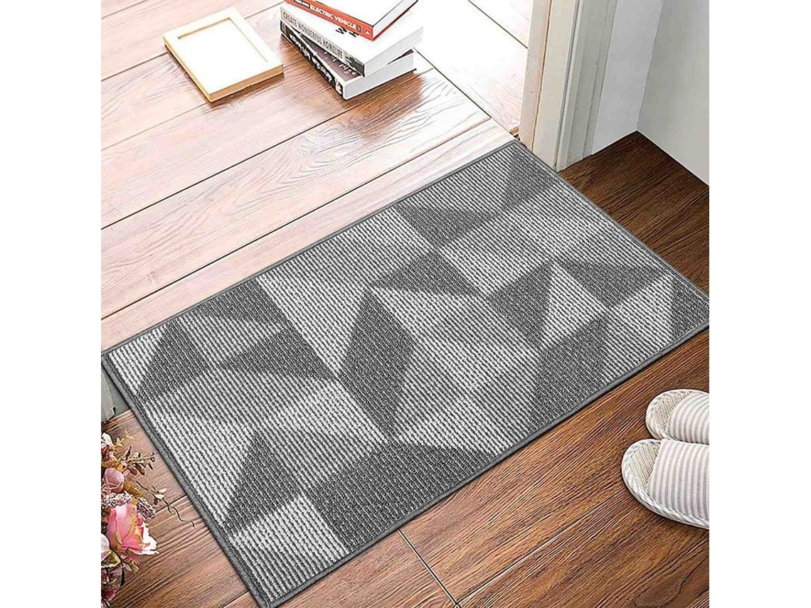 Tapete Antiderrapante Interior Exterior 50x80cm Absorbente Lavável À Máquina Cinza Resistente A Sujeira E Umidade