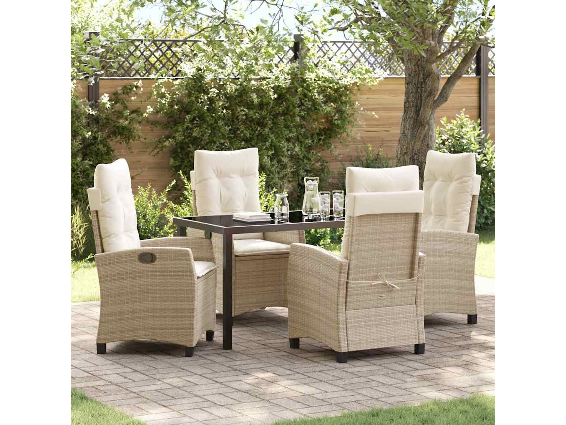 Vidaxl Conjunto de Jantar para Jardim com Almofada 5 Pcs Bege Vime Pe