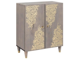Vidaxl Buffet Cinza E Ouro 60 X 33 X 75 Cm Madeira De Manga Maciça