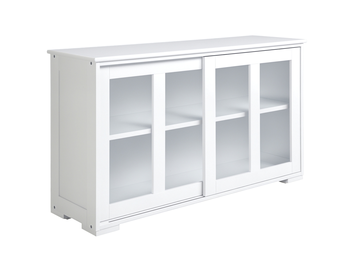 Aparador de Cozinha Moderno, Móvel Auxiliar com 2 Portas de Vidro, Prateleira Ajustável, Branco ZENCORE SERVICES