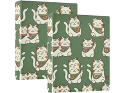 Argolas Pasta 3, 8cm com três argolas e sacos, branco Sorte Cat Print 1, 5 Polegadas, pacote com 1 ou 2 unidades