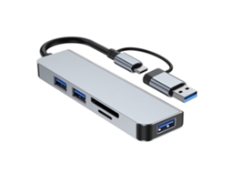 Hub Mali USB a USB-C 5 em 1, Docking Station com Leitor de Cartões SD e TF, Multiporta para Laptop e PC