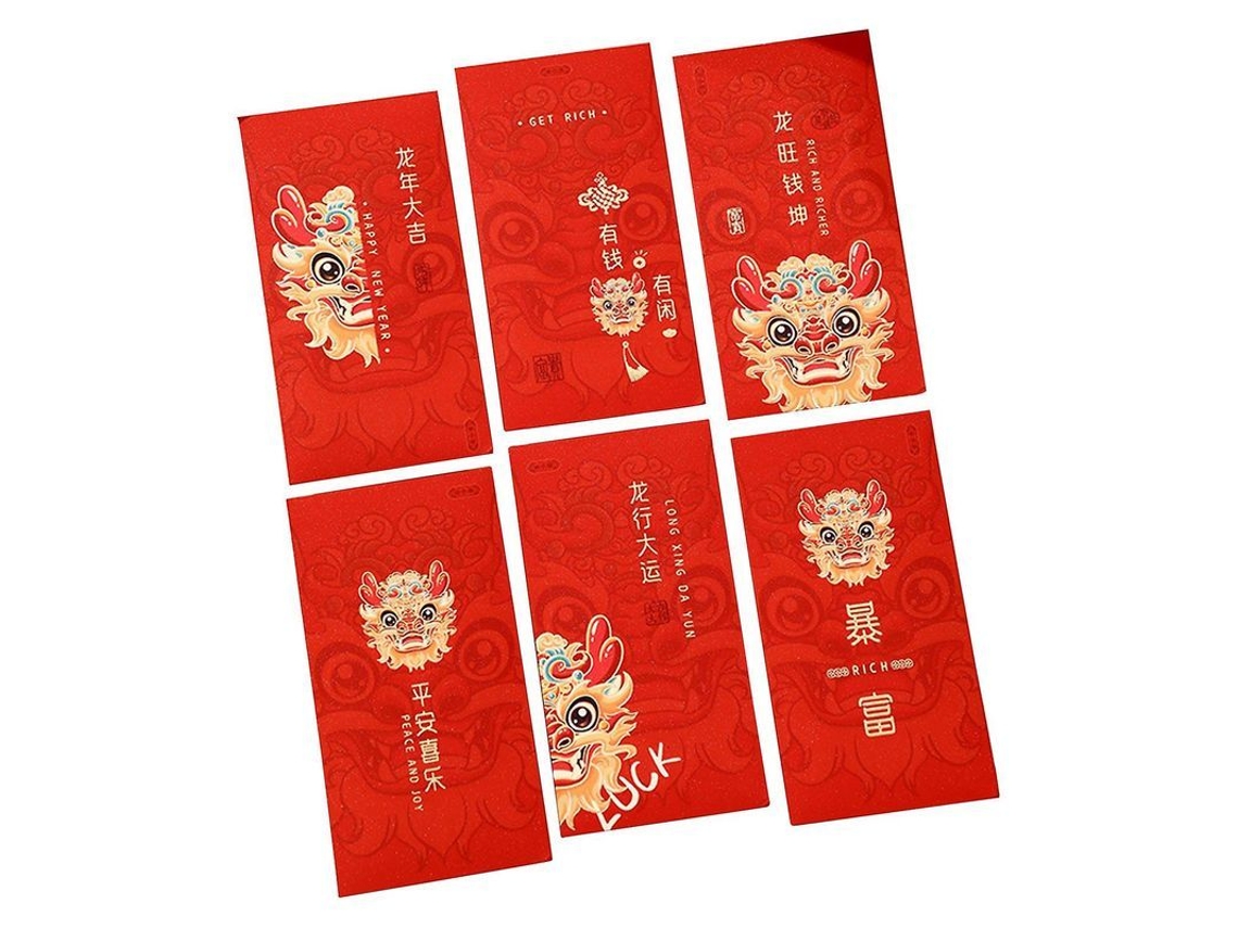 2026 6 Envelopes Vermelhos Ano do Dragão 2024 Desenho Animado para o Festival da Primavera Natal Chinês