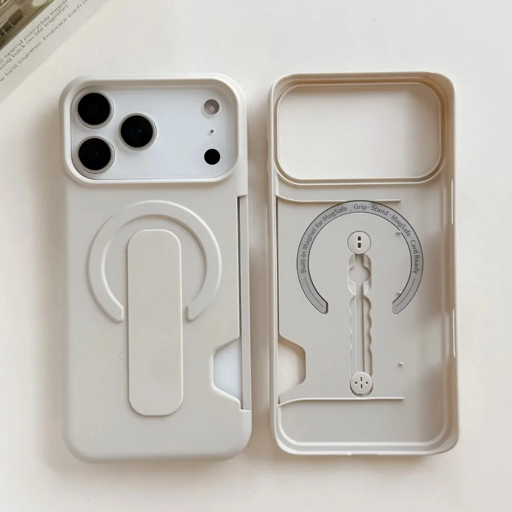 (cinza, Iphone 17) Capa Minimalista Magnética Para Celular Com Compartimento Para Cartão Sim, Suporte Em Anel E Recursos Antirroubo.