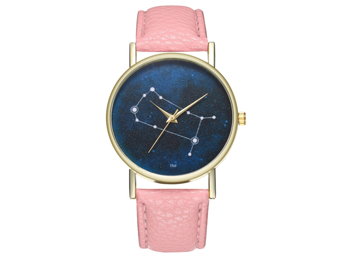 Reloj De Pulsera De Quartzo Para Hombre Y Mujer Con Correa De Cuero Pu Zhoulianfa Constellation Moda (rosa)