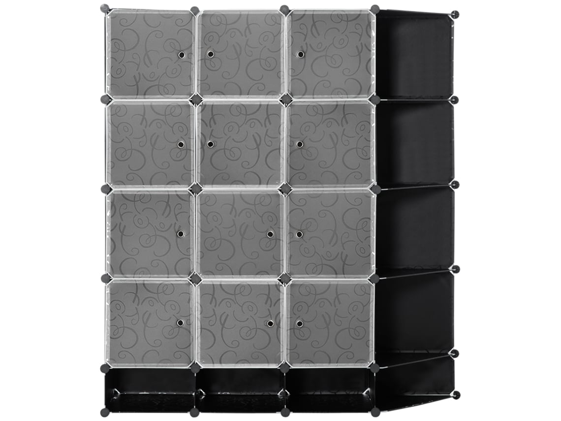 Armário Modular de Plástico com 16 Cubos, 2 Barras, 145x46x162 Cm, Preto e Branco ORBITRA COMMERCE