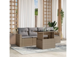 Vidaxl 5 Pcs Conjunto De Sofás P/ Jardim Com Almofadões Vime Pe Bege