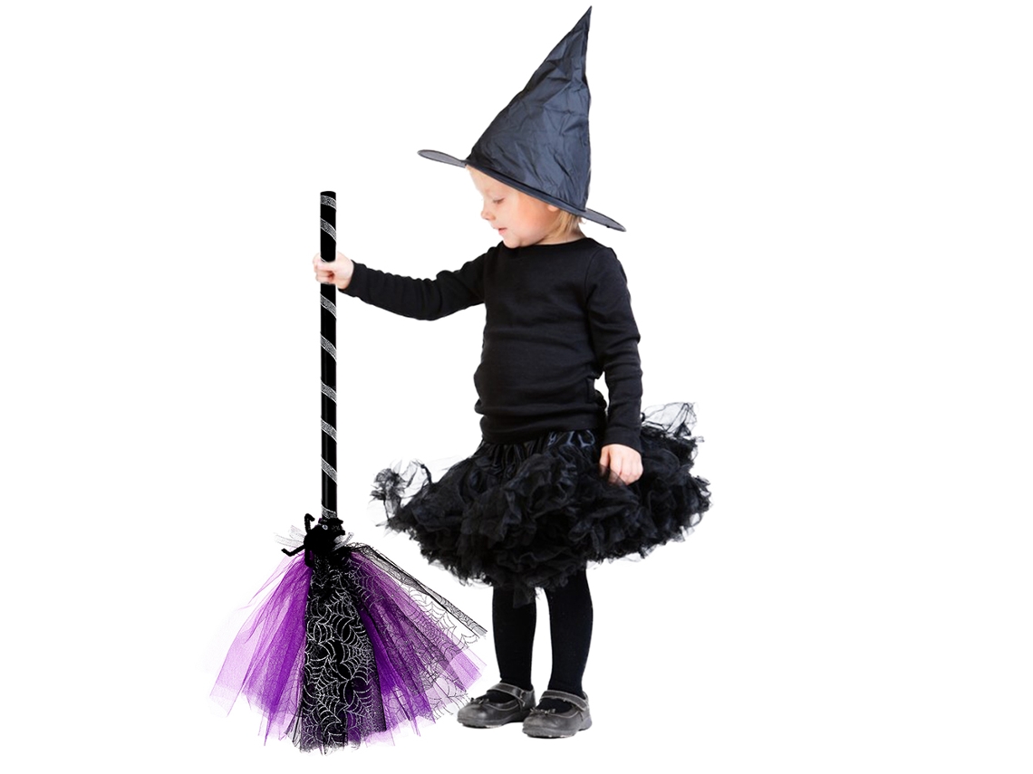 Vassoura de Bruxa para Halloween com Cores Roxo, Verde e Laranja | S/MARCA