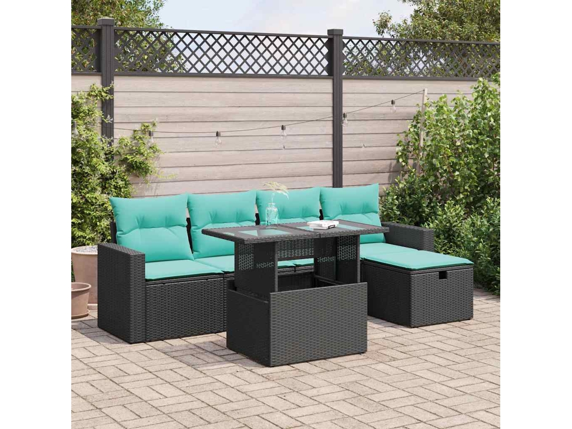 Vidaxl 6 Pcs Conjunto Sofás Jardim Com Almofadões Pe/acácia Cinzento