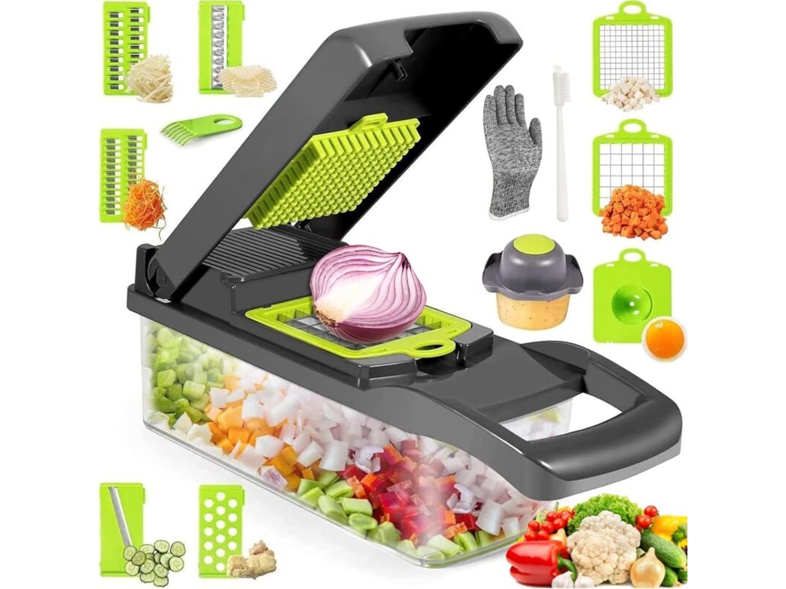 Lurelia Mandolina Multifuncional Ajustável, 15 Em 1, Lâminas Inoxidáveis, Recipiente Incluído, Para Legumes