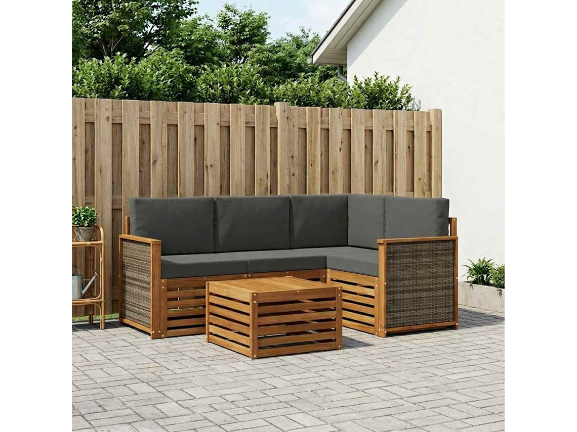 Vidaxl Conjunto De Sofás Para Exterior 5 Pcs Natural E Antracite