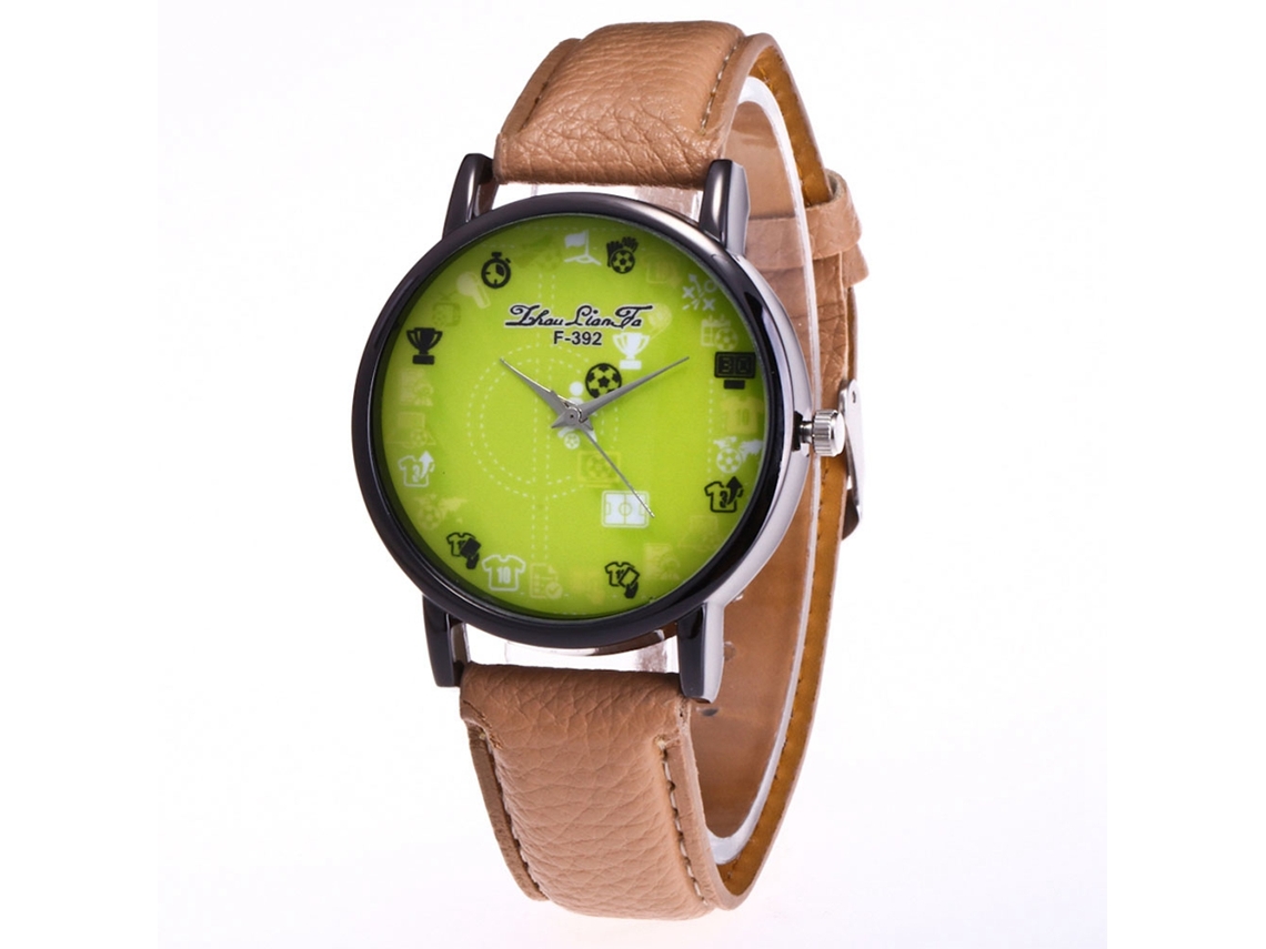 Relógio de pulso esportivo moderno com mecanismo de quartzo, ideal para estudantes, com pulseira de couro bege com estampa de líquen.