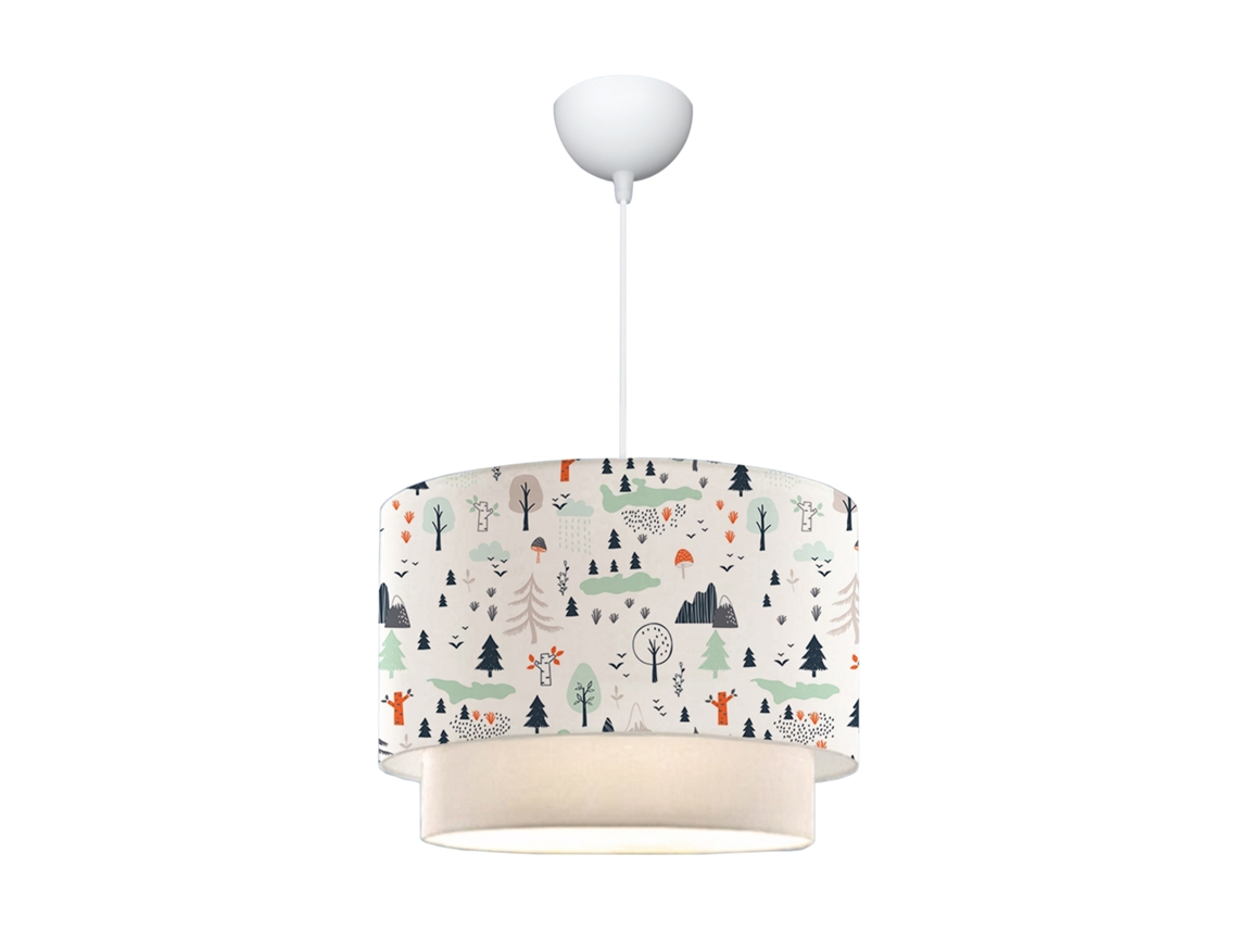 Candeeiro Pendente para Crianças Lurgan 1Xe27 20 W Motivo Árvore Tecido Plástico 70Xø30 Cm Branco LUX.PRO.