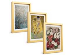 Quadros Decorativos Para Paredeflores, Árvores, Pintura, Klimt Moldura Dourada Quadros Para O Escritório Espelharte (3 Peças 20x30 Cm)
