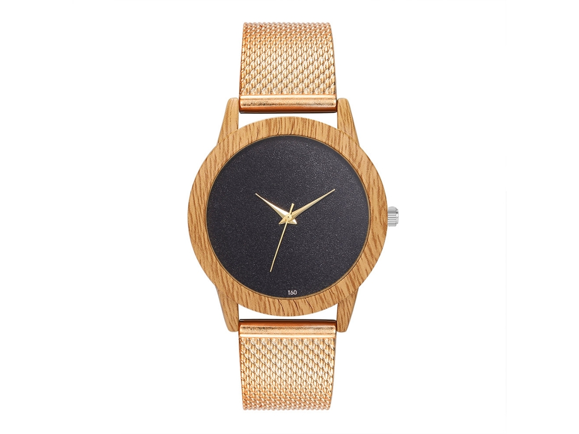 Relógio analógico de quartzo estilo clássico Zhoulianfa com pulseira de malha (ouro rosa)
