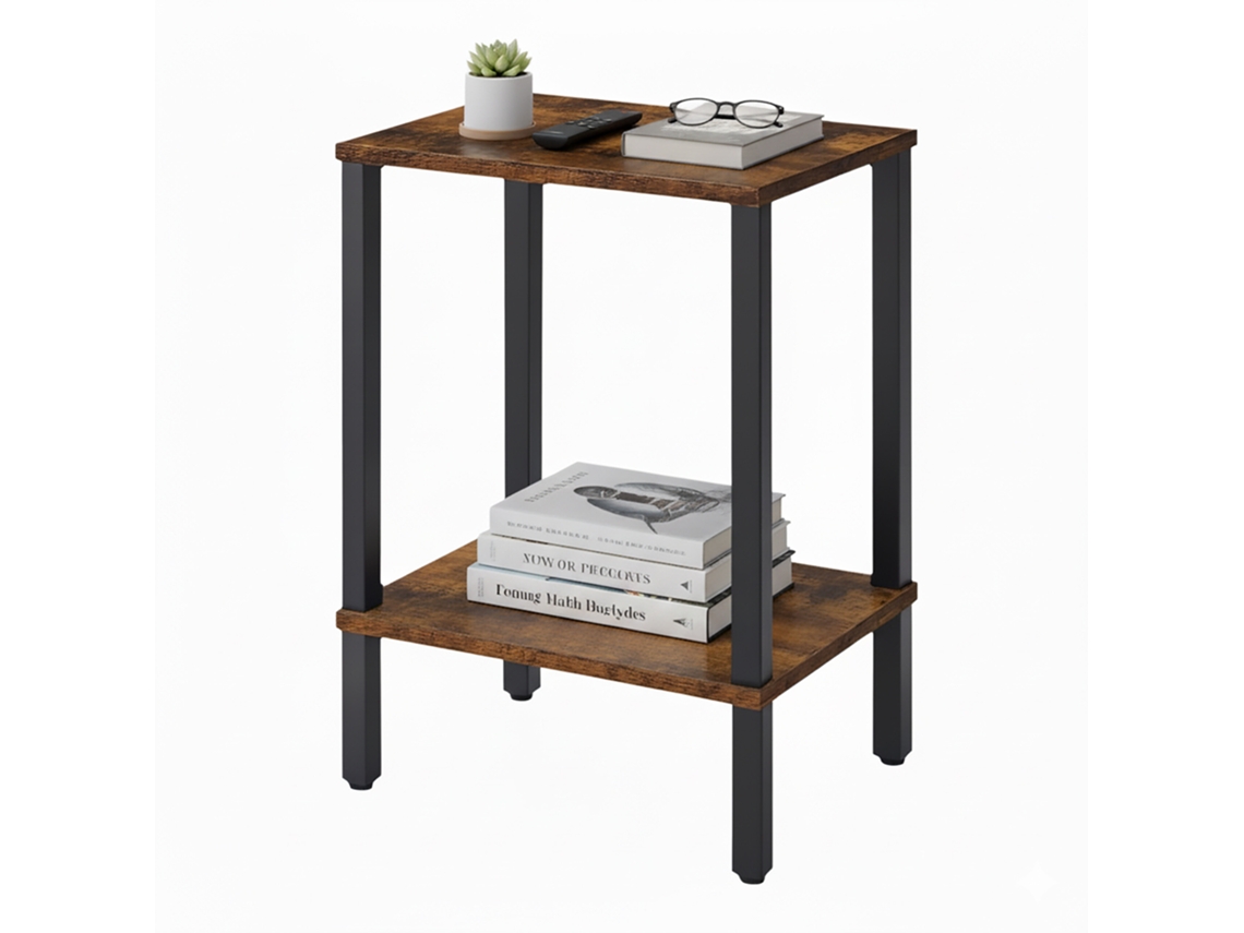 Relaxdays Mesa Lateral, 2 Prateleiras, Design Industrial, A X L X P: 55x38x30 Cm, Sala, Mesa Quadrada, Castanho/preto