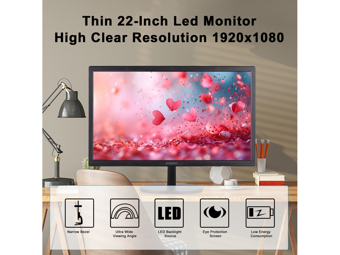 Monitor Led De Cuidado Com Os Olhos Ultra Fino De 22 Polegadas 1920x1080 75hz 1ms Hdmi Vga