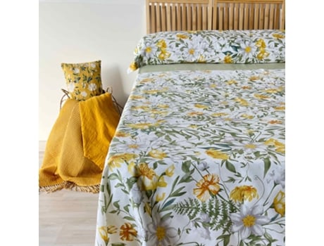 Conjunto De Lençóis 100 Algodão Flores Amarelas 3 Peças - Cama 135 Cm