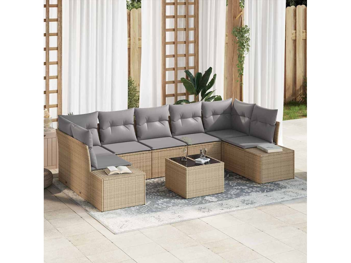 Vidaxl Conjunto De Sofá De Jardim 8 Unid. Bege Vime Pe