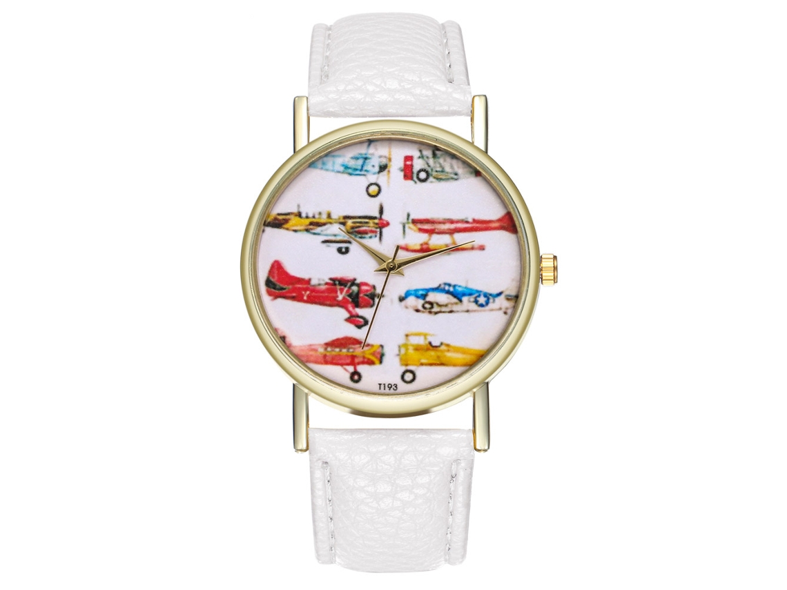 Reloj De Mujer Zhoulianfa Cuero Quartzo Avión De Combate Blanco T193-a