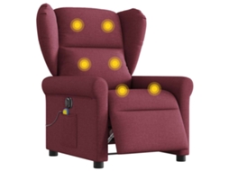 Vidaxl Poltrona Reclinável De Massagens Elétrica Tecido Vermelho Tinto