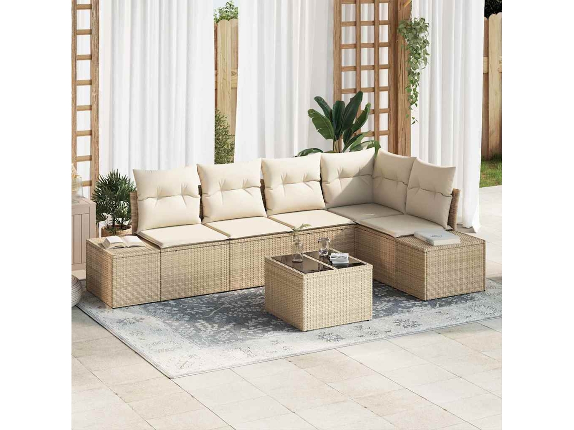 Vidaxl Conjunto de Sofá de Jardim Bege e Creme Vime Pe