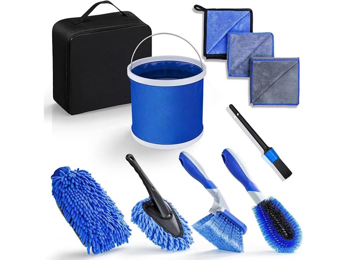 Conjunto de 10 peças para lavagem de carros, kit de armazenamento para limpeza e manutenção de veículos.