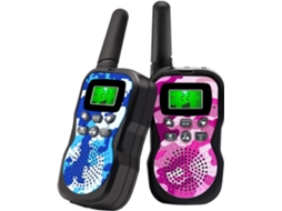 Walkie Talkie Infantil com Tela LCD Retroiluminada e Lanterna, Alcance até 3km, Azul e Rosa AQUAFORGE