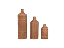 Conjunto de 3 Vasos de Rattan, Metal Marrom Natural, 25x25x82cm ALEXANDRA HOUSE LIVING