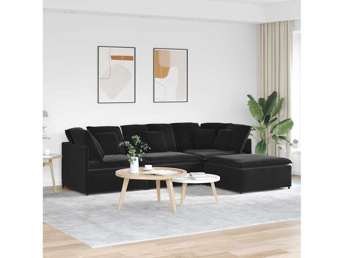 Vidaxl Sofá Modular Com Pufes E Almofadas Veludo Preto
