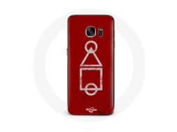 Capa para Samsung galaxy S6 Squid Game logotipo símbolos círculo borda triângulo Fundo vermelho