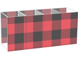 Estojo Acrílico Frodotgv, Vermelho e Preto, com Estampa Xadrez Abstrata, Acessório Escolar, Item Essencial Par