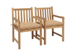 Vidaxl Cadeiras De Jardim C/ Almofadões Beges 2 Pcs Teca Maciça