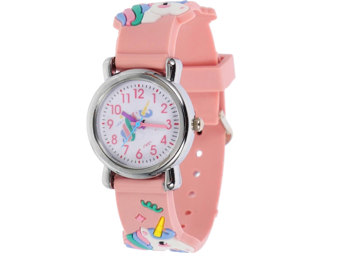 Relógio De Pulso Infantil Para Estudantes, Rosa, Silicone, Redondo, Com Indicação Horas (1 Conjunto).