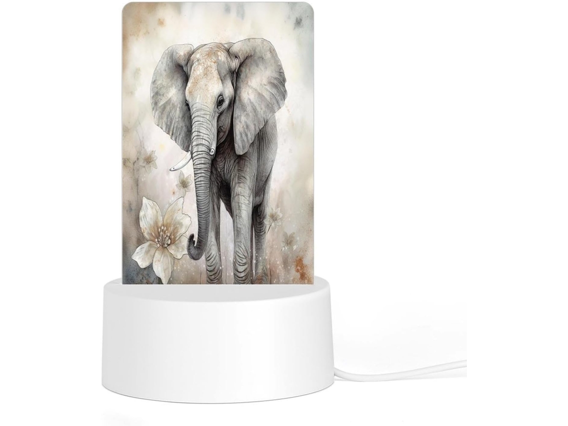 Luminária noturna de LED em acrílico com base e plugue de plástico reutilizáveis, design de elefante, luz brilhante.