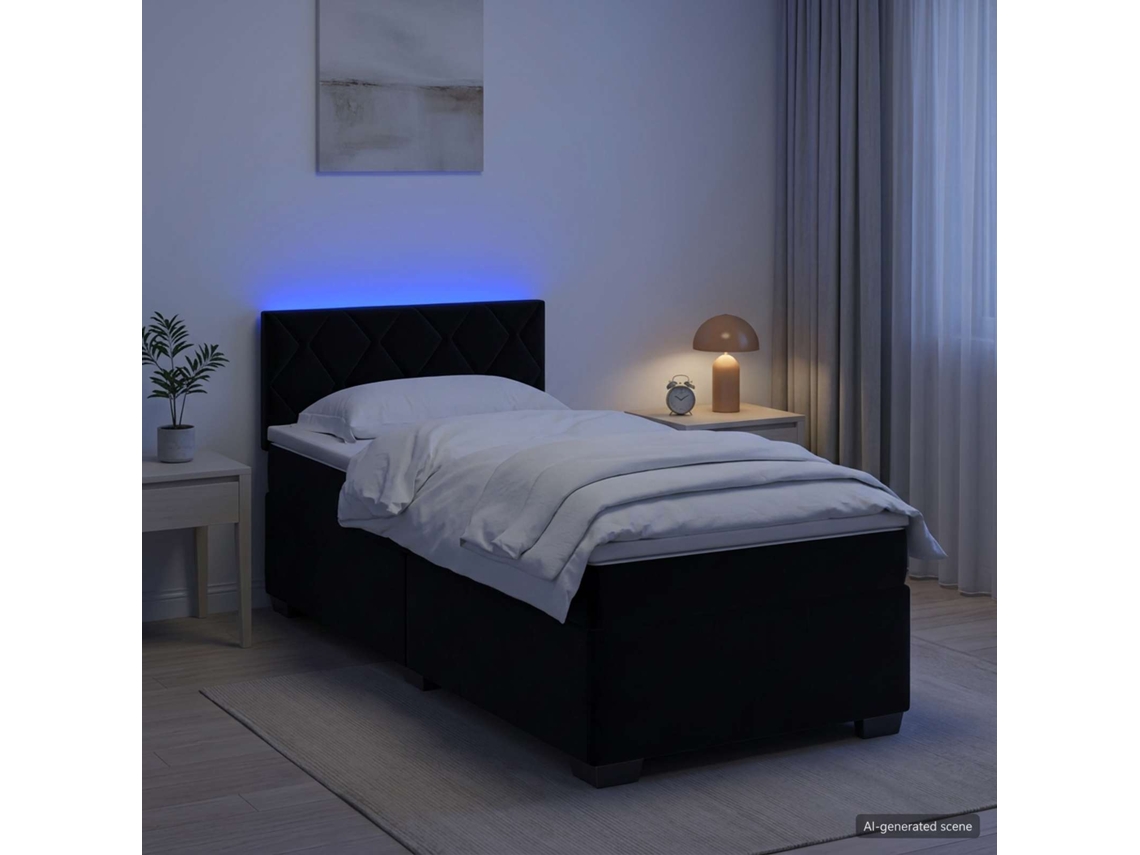 Vidaxl Cama Box Spring Com Colchão E Led Preto 80 X 200 Cm Veludo