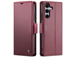 Capa Para Samsung Galaxy S25 Fe 5g De Couro Rfid Antirroubo Com Textura De Lichia E Fivela Borboleta Vermelha