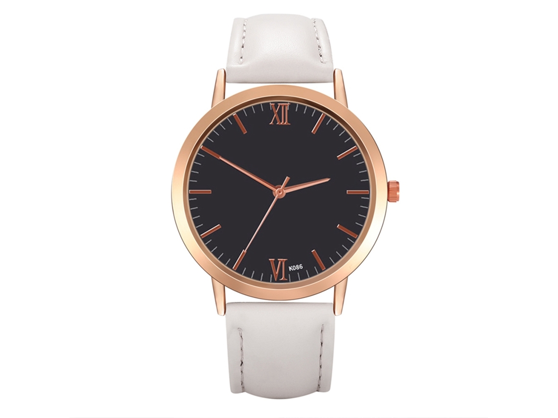 Relógio de Pulso de Quartzo com Pulseira de Couro Pu Estilo Simples Dial Redondo Branco