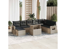 Vidaxl 9 Pcs Conj. Sofás Jardim Com Almofadões Vime Pe Cinzento-claro