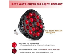 Lâmpada de Terapia Luz Vermelha, Dispositivo Infravermelha 36w 18 Led, Vermelho 660 Nm e Lâmp Ada Vermelha Combinada GOKOCO