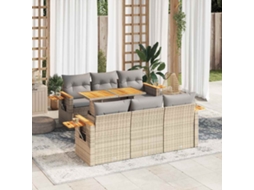Vidaxl 7 Pcs Conjunto Sofás Jardim Com Almofadões Vime Pe/acácia Bege