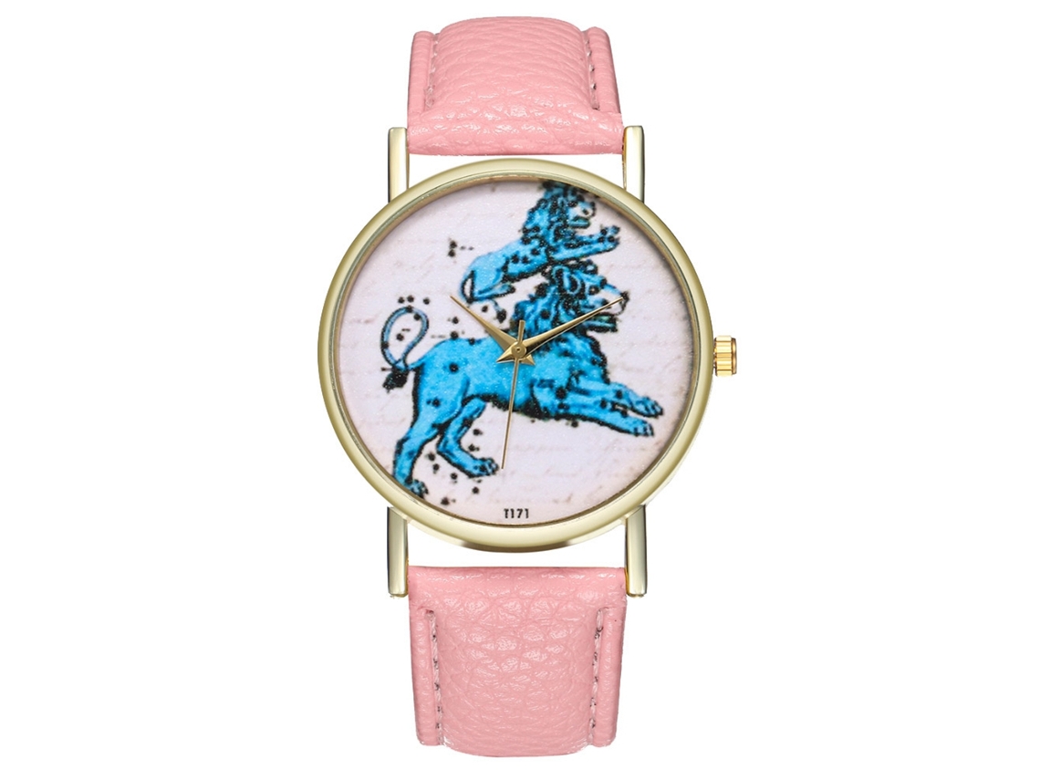 Relógio unissex casual com pulseira de couro e movimento de quartzo (rosa)