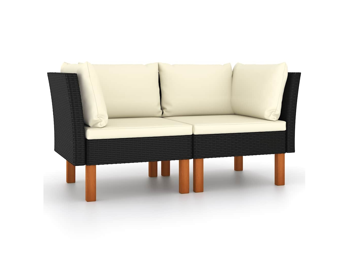 Vidaxl Sofás De Canto 2 Pcs Vime Pe E Madeira De Eucalipto Maciça