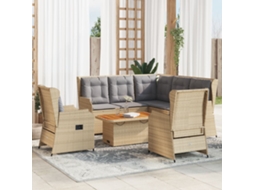 Vidaxl 6 Pcs Conjunto Lounge P/ Jardim Com Almofadões Vime Pe Bege