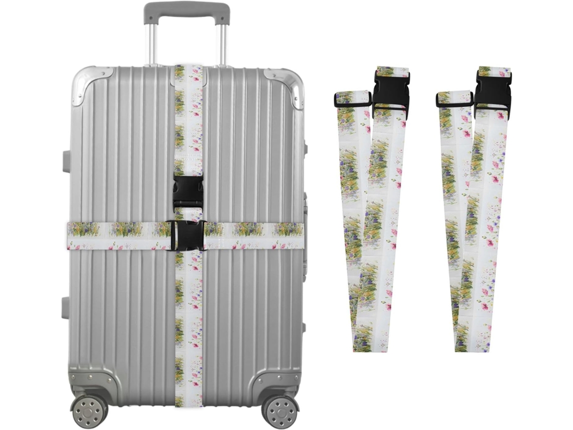 Conjunto De 2 Cintas Bagagem Com Estampa Flores Silvestres, Ideais Para Malas De Viagem, Acessórios Para Cintos