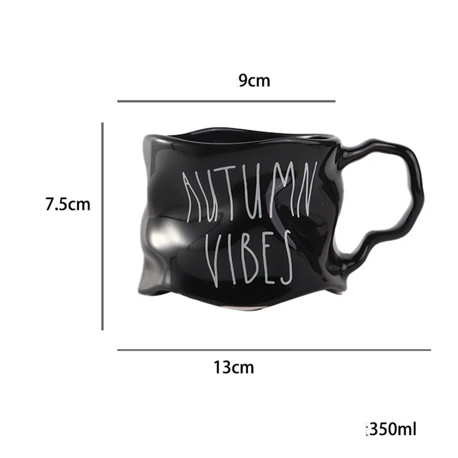 Caneca De Cerâmica Criativa (preta, Tamanho Carta, 301-400ml), Com Design Irregular E Estrutura Robusta, Ideal Para Casais.
