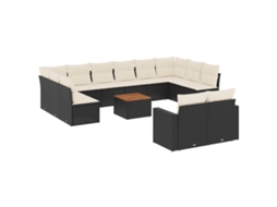 Conjunto de 13 Sofás de Jardim com Almofadões Vime Pe Preto MAISON EXCLUSIVE (N/A)