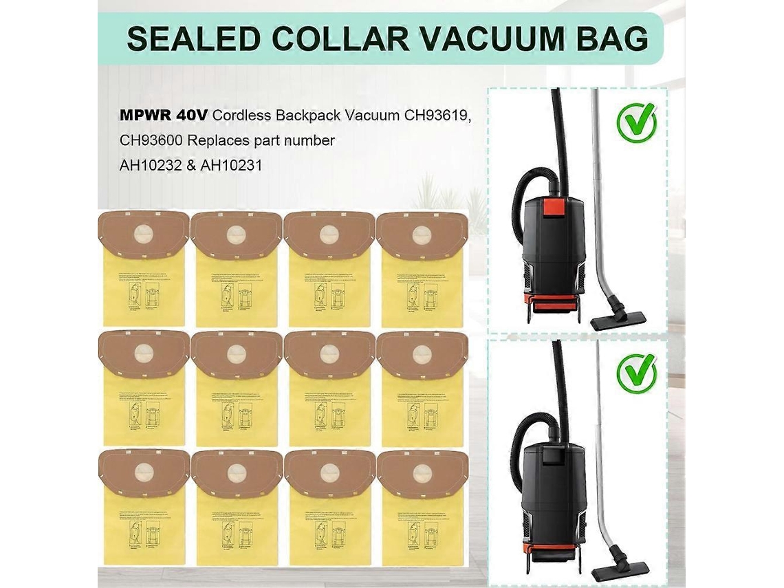 Conjunto De 12 Sacos De Aspirador Ah10232 Para Aspirador De Pó Sem Fio Hoover Mpwr 40v (modelos Ch93619 E Ch93600). Peças De Reposição._ozo