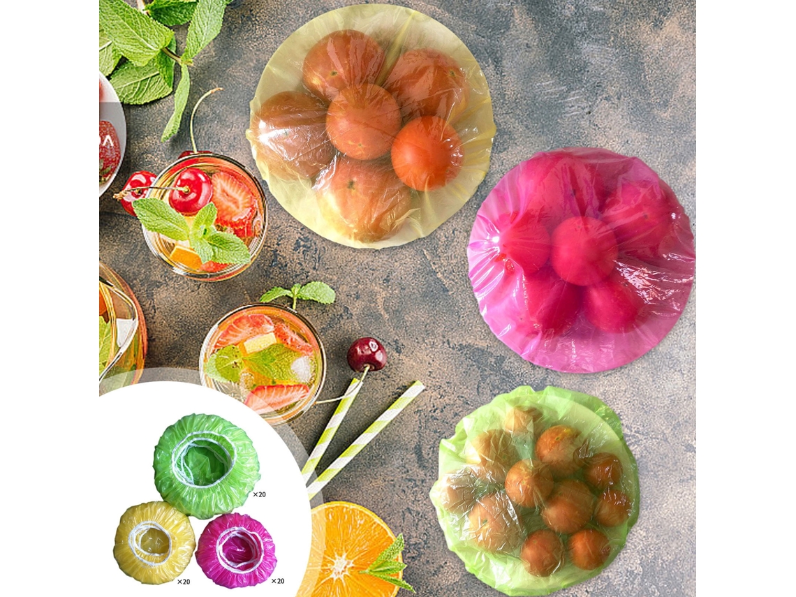 Pack 60 Capas Elásticas Reutilizáveis Para Alimentos - Coberturas Transparentes E Coloridas Para Pratos E Taças